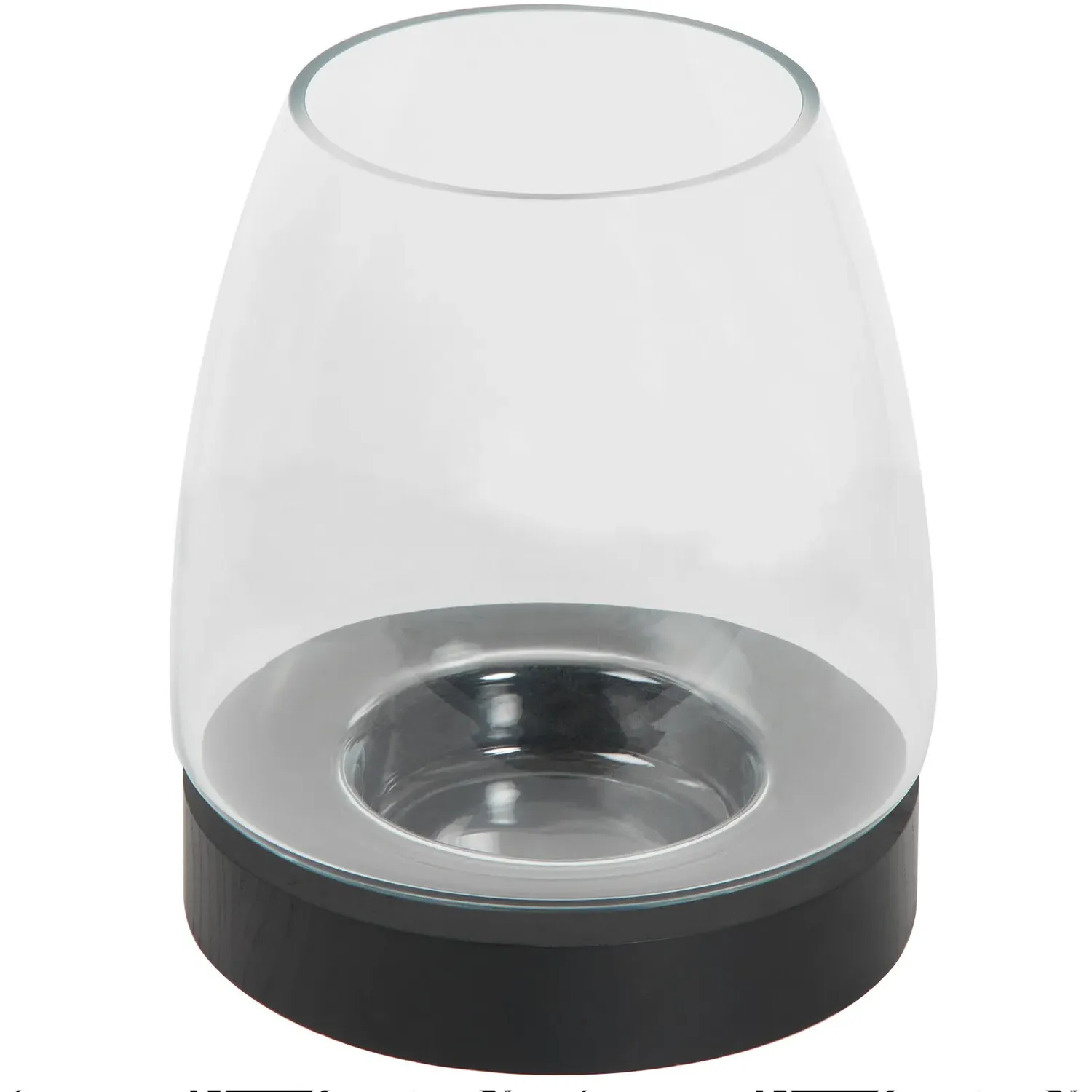 Hurricane Candle Holder with Black Wooden Base - Clear