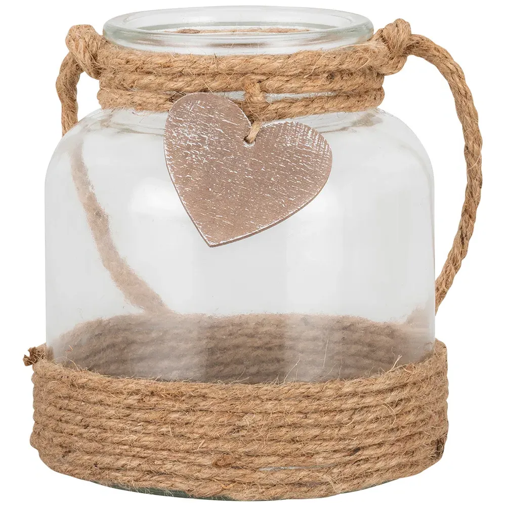 Hurricane Candle Holder with Rope and Heart Attachment