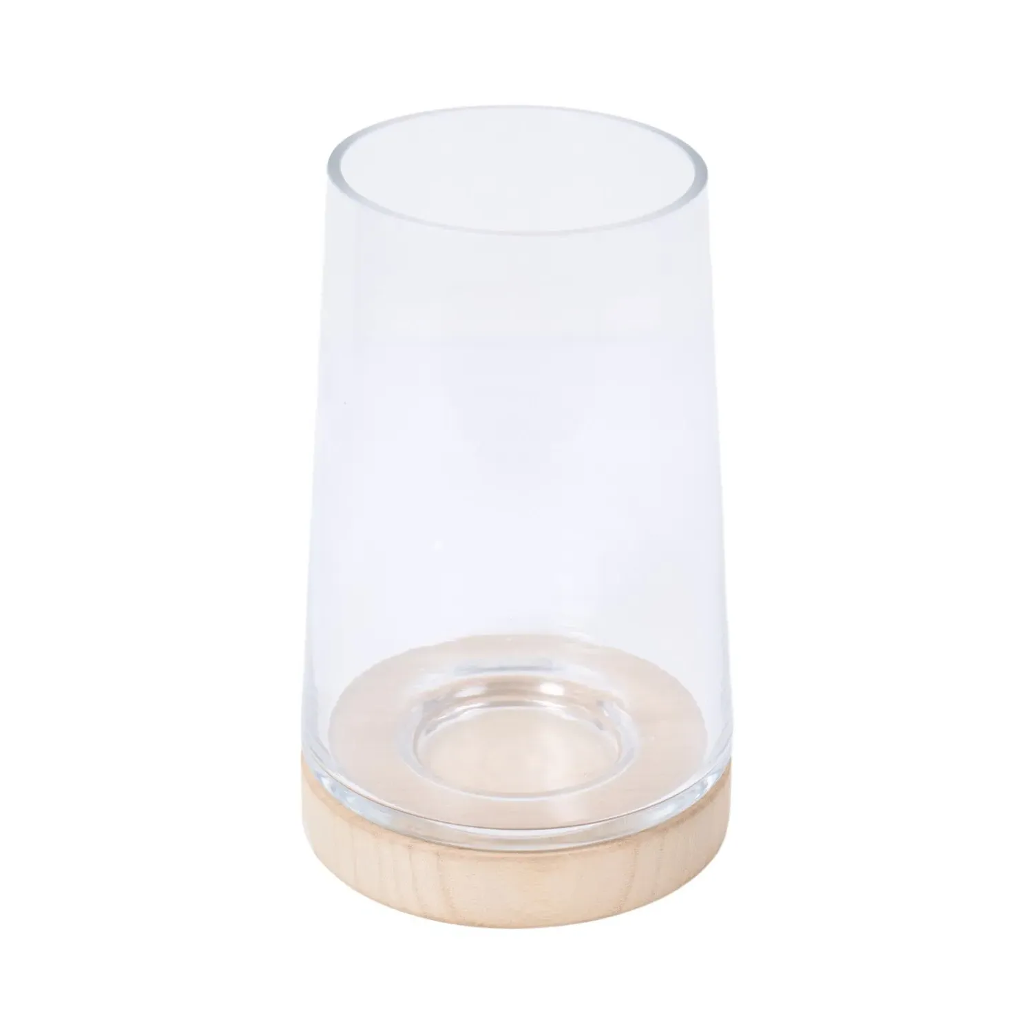 Hurricane Candle Holder with Wooden Base - Clear