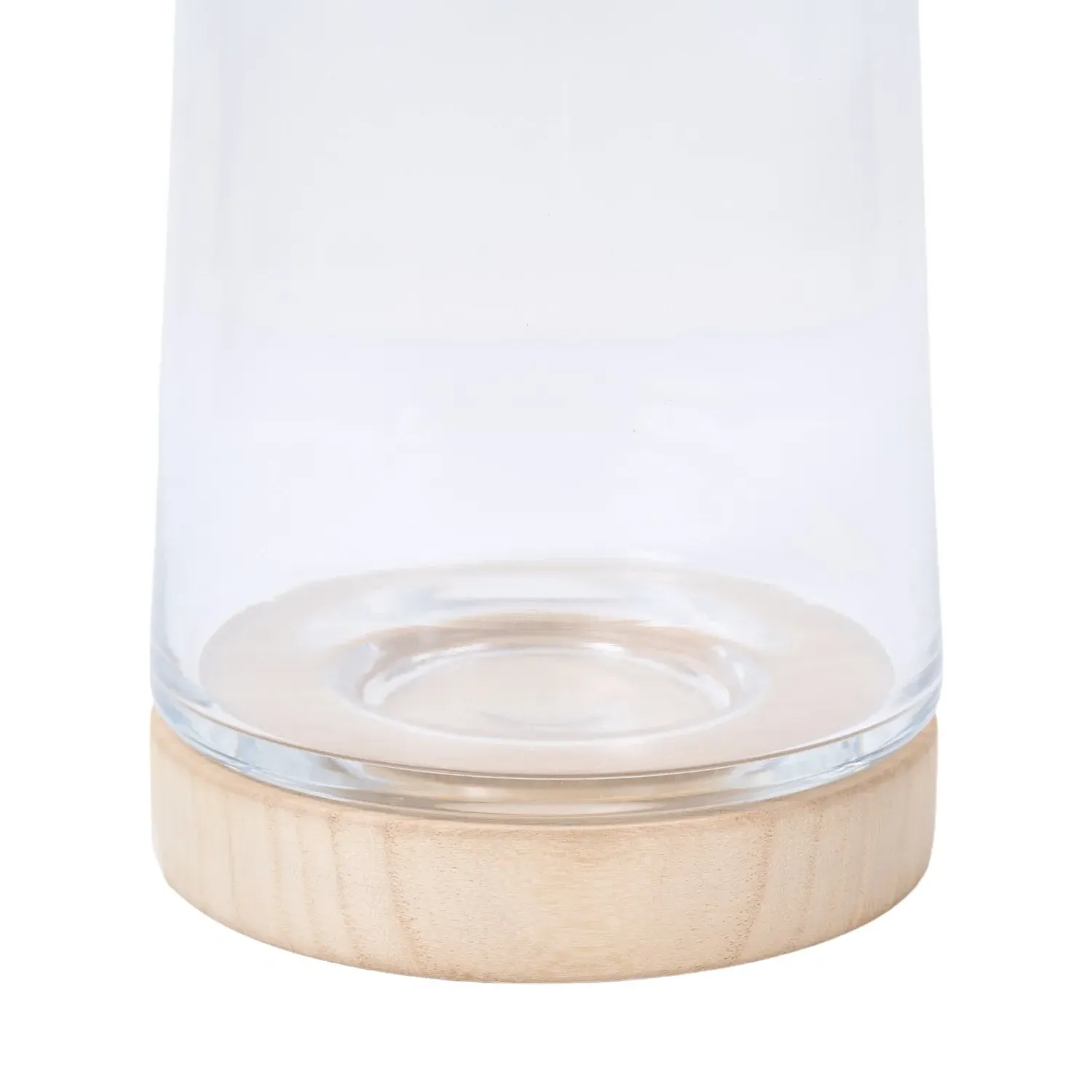 Hurricane Candle Holder with Wooden Base - Clear