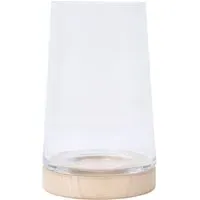 Hurricane Candle Holder with Wooden Base - Clear