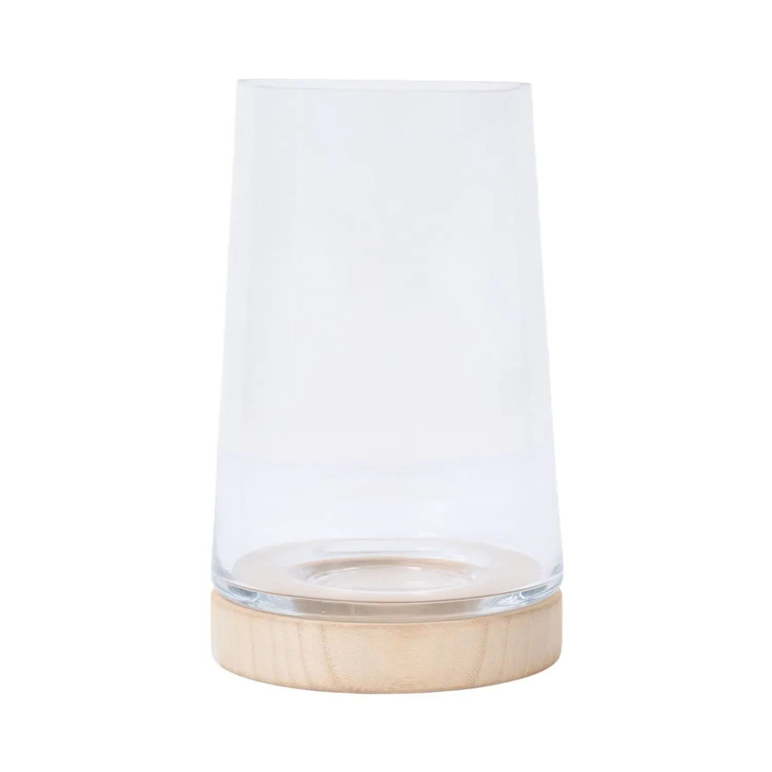 Hurricane Candle Holder with Wooden Base - Clear