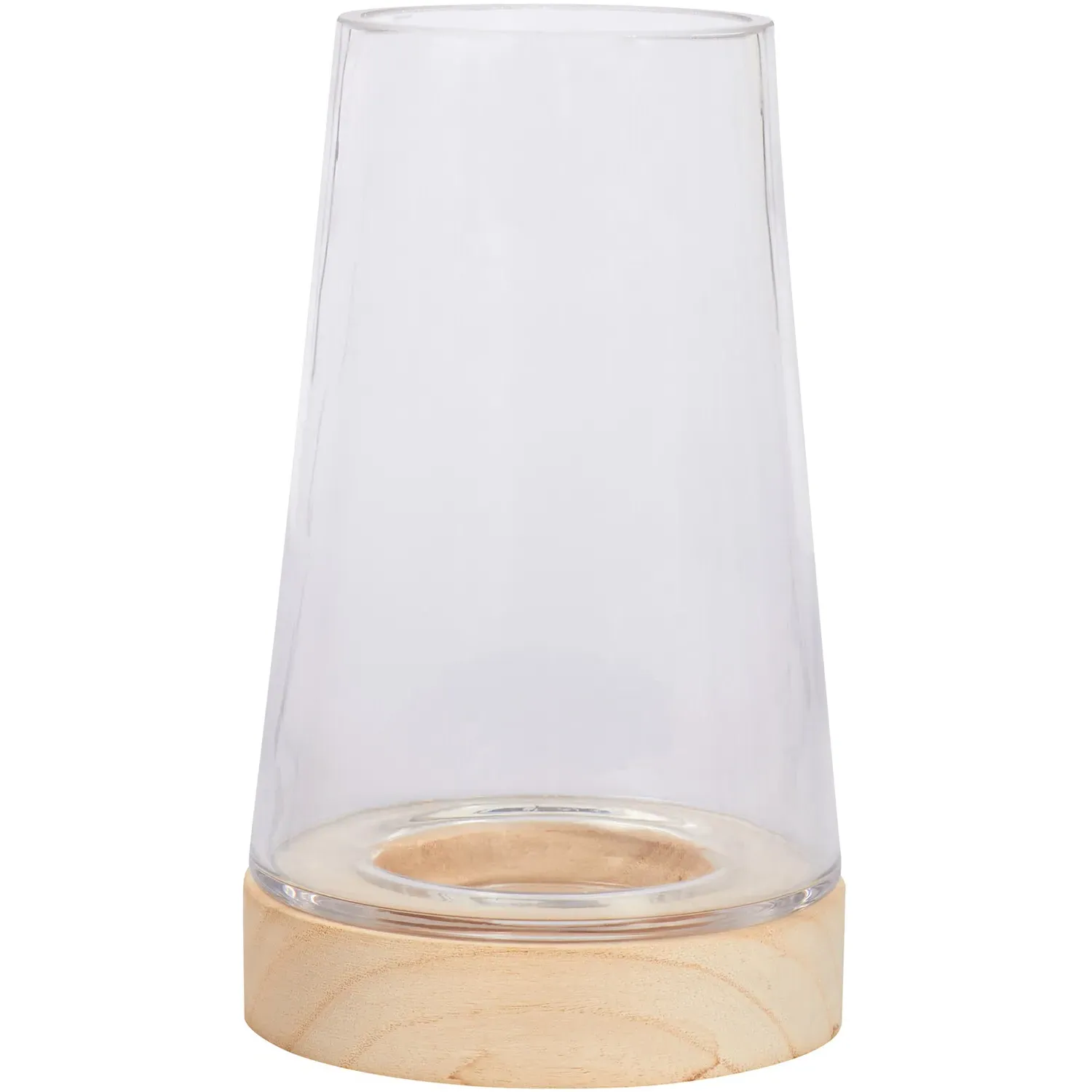 Hurricane Candle Holder with Wooden Base - Clear