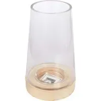 Hurricane Candle Holder with Wooden Base - Clear