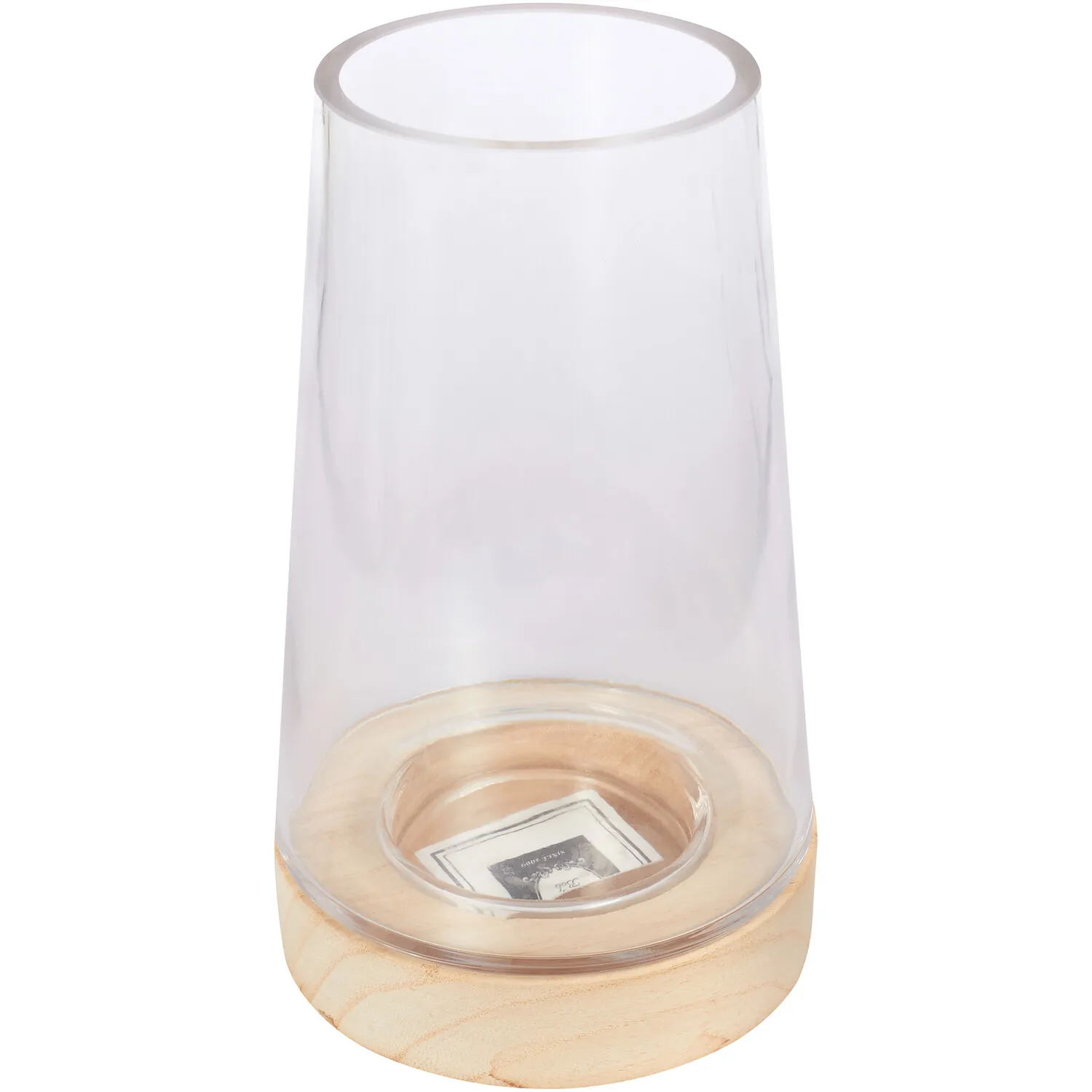 Hurricane Candle Holder with Wooden Base - Clear image