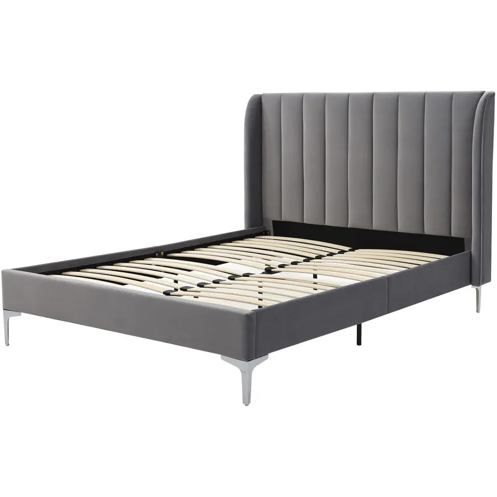 Hyacinth Double Bed Frame - Grey, Velvet
