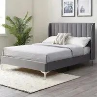 Hyacinth Double Bed Frame - Grey, Velvet