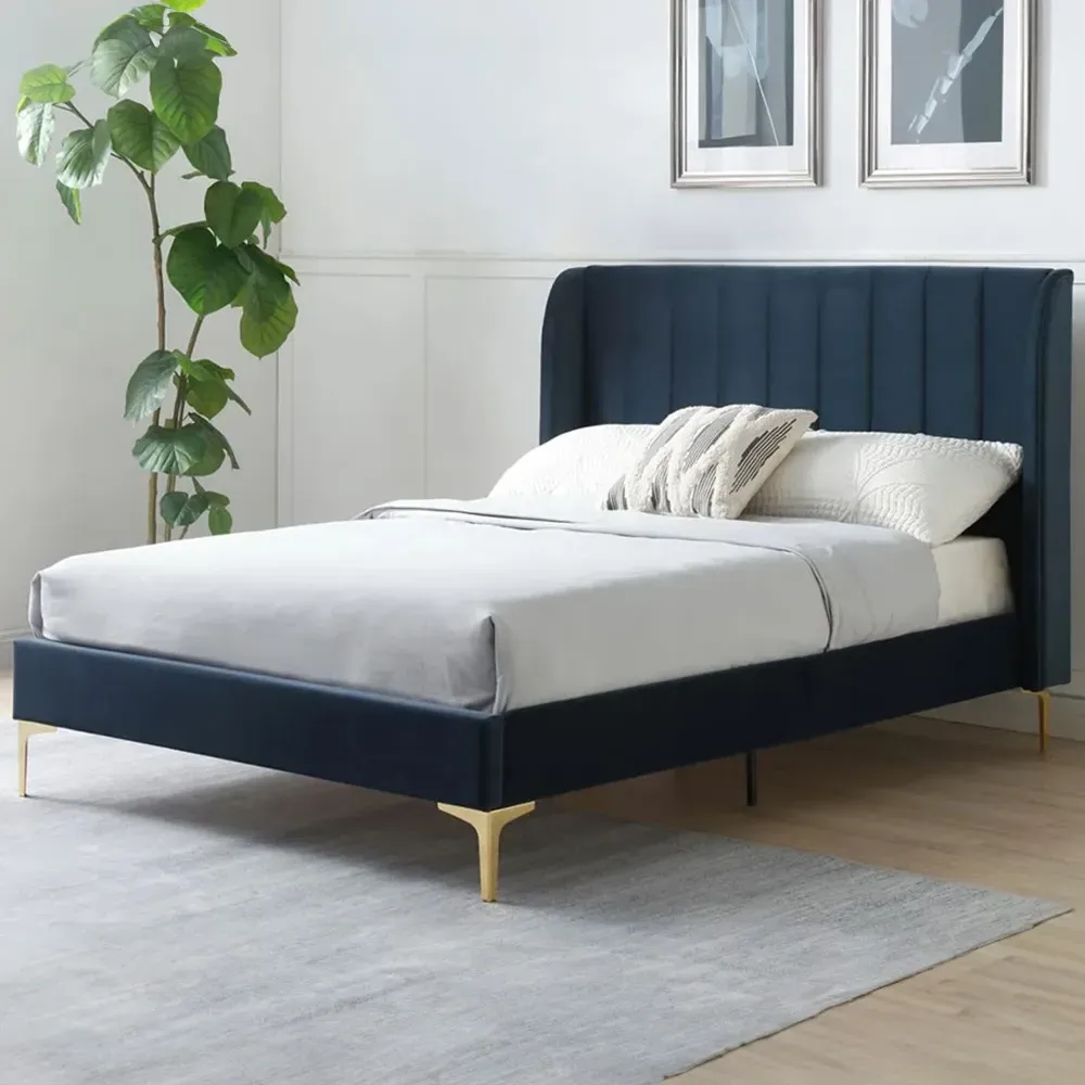 Hyacinth Double Bed Frame - Navy, Velvet