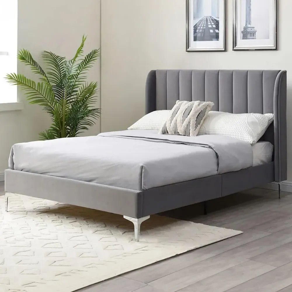 Hyacinth King Bed Frame - Grey, Velvet image
