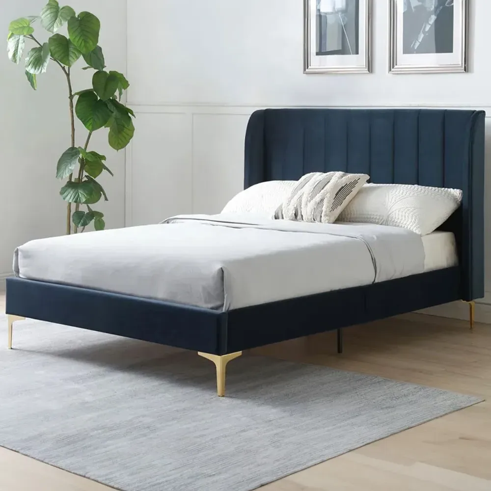 Hyacinth King Size Bed Frame - Navy, Velvet