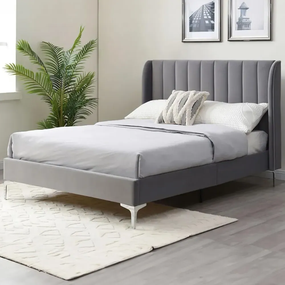 Hyacinth Super King Bed Frame - Grey, Velvet