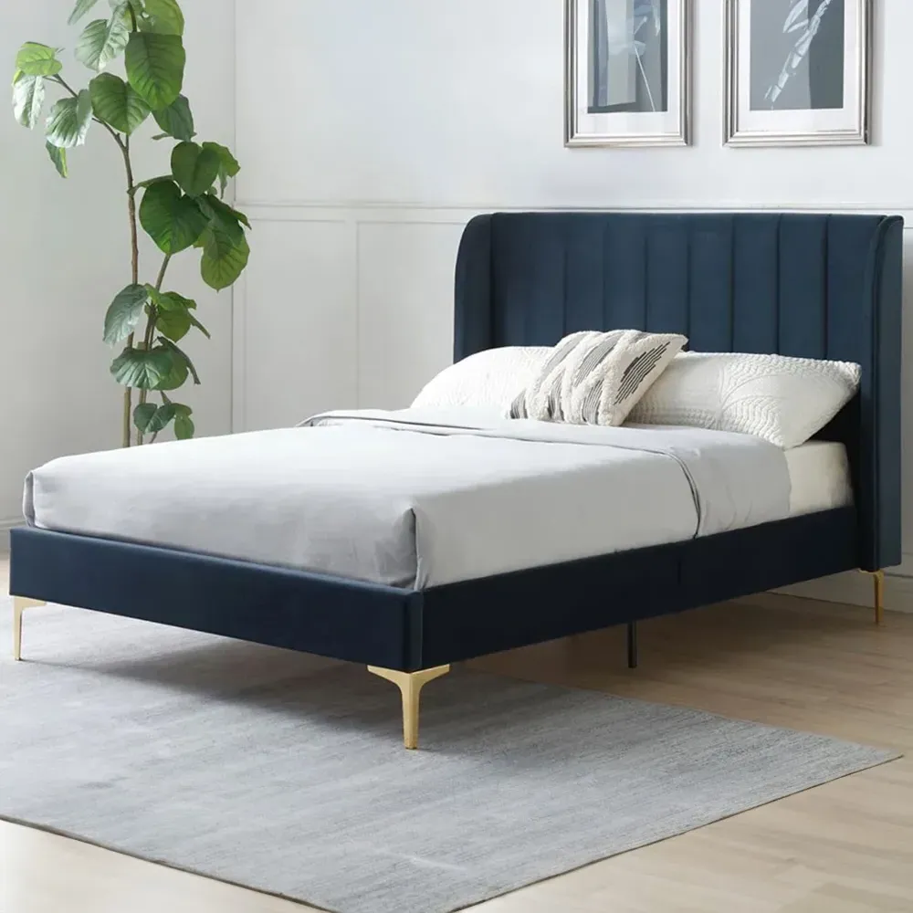 Hyacinth Super King Size Bed Frame - Navy, Velvet