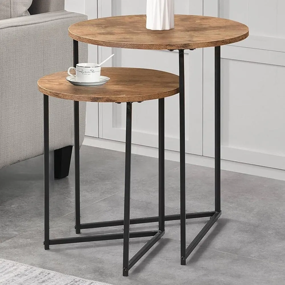 Industrial Nest of Tables Set of 2 - Black, Oak image