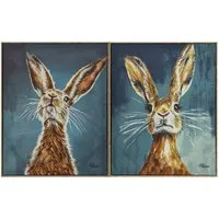 Ingram Curious Hare Framed Art Set of 2 - Blue, Brown