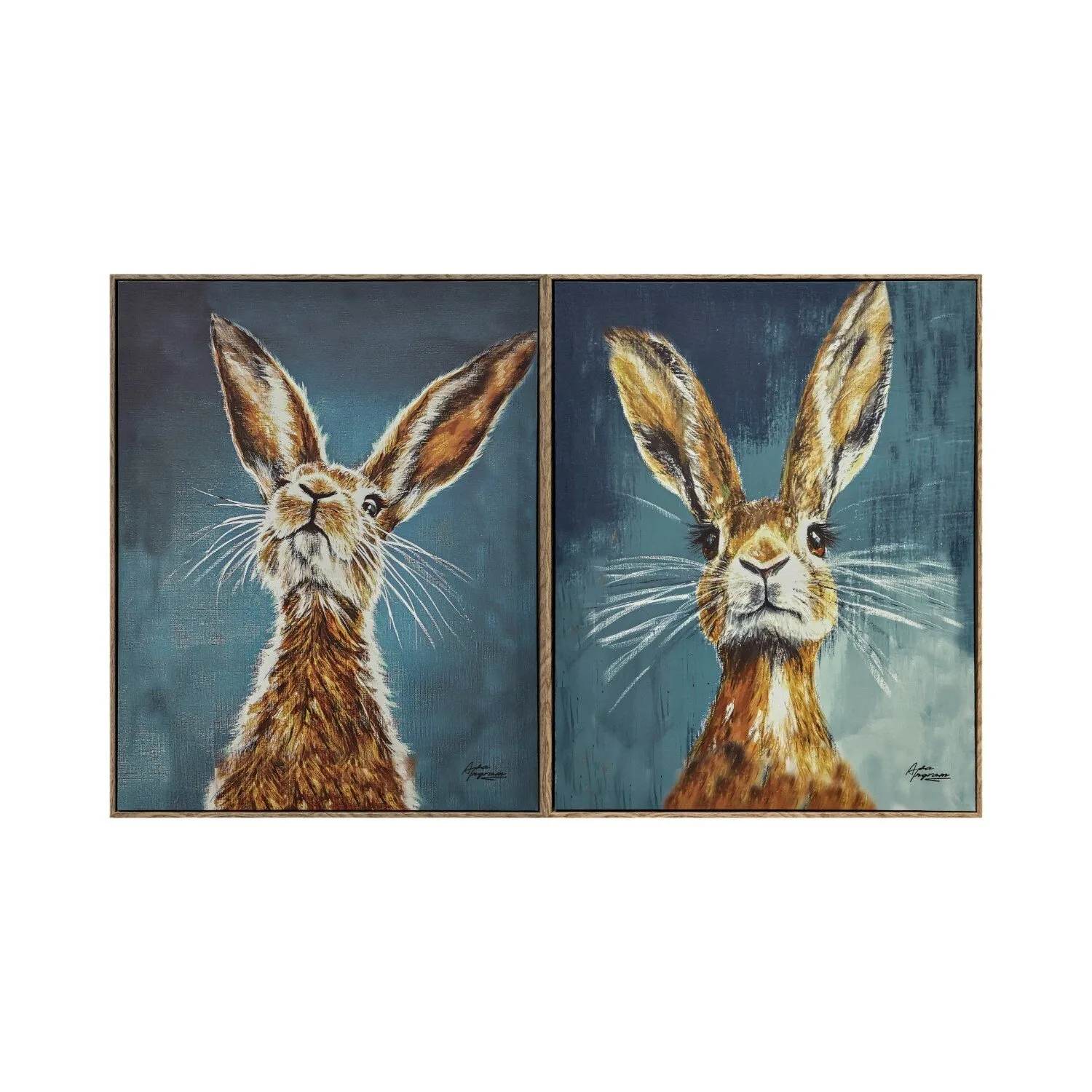 Ingram Curious Hare Framed Art Set of 2 - Blue, Brown image
