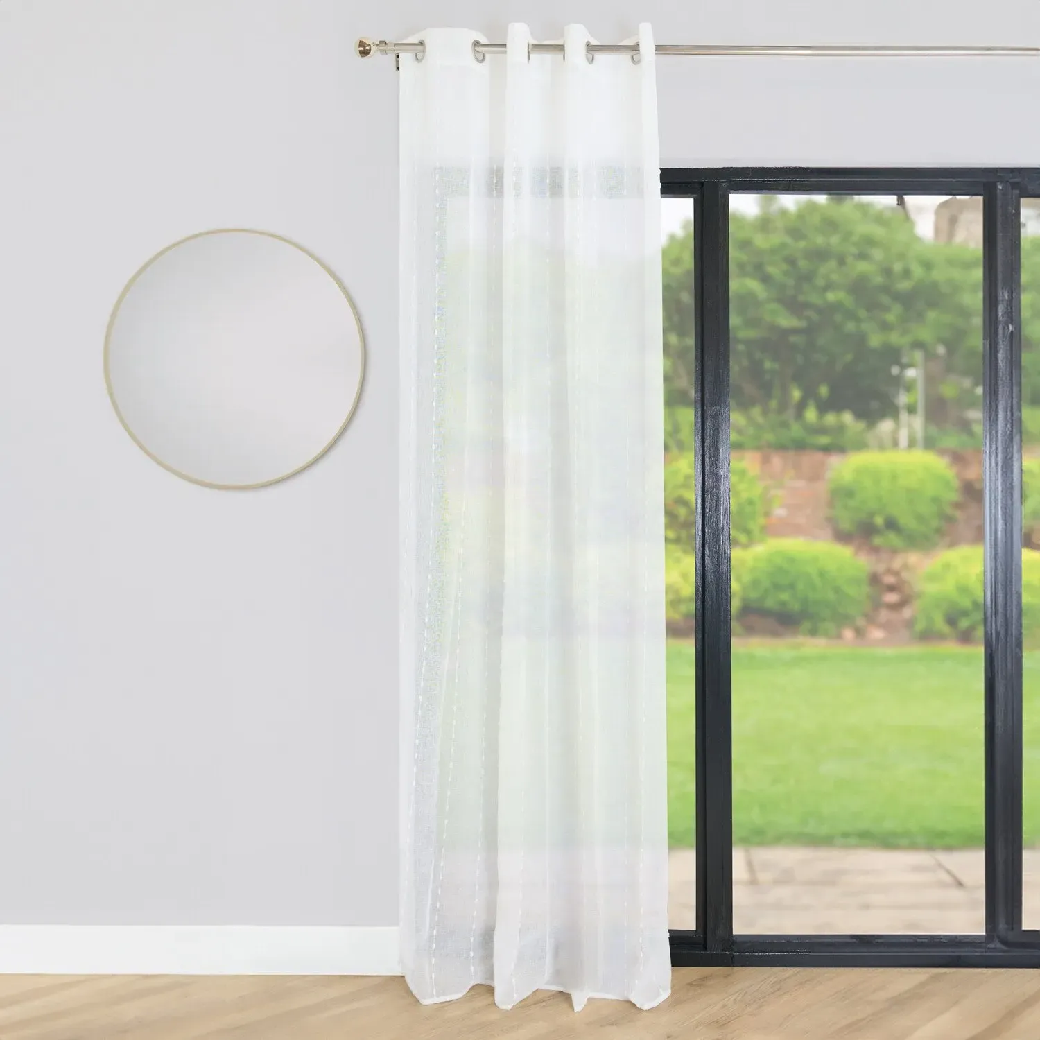 Isobel Tufted Stripe Eyelet Voile Curtain - White