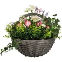 Ivy and Flowers Artificial Hanging Wall Basket