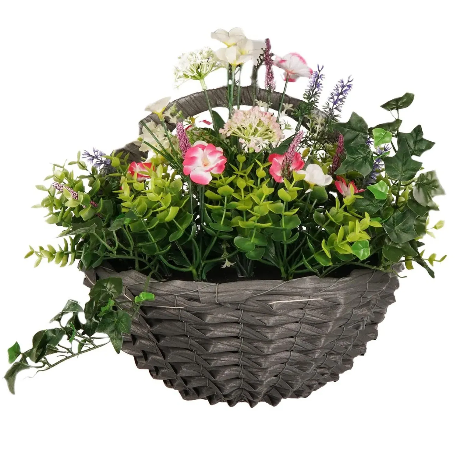 Ivy and Flowers Artificial Hanging Wall Basket