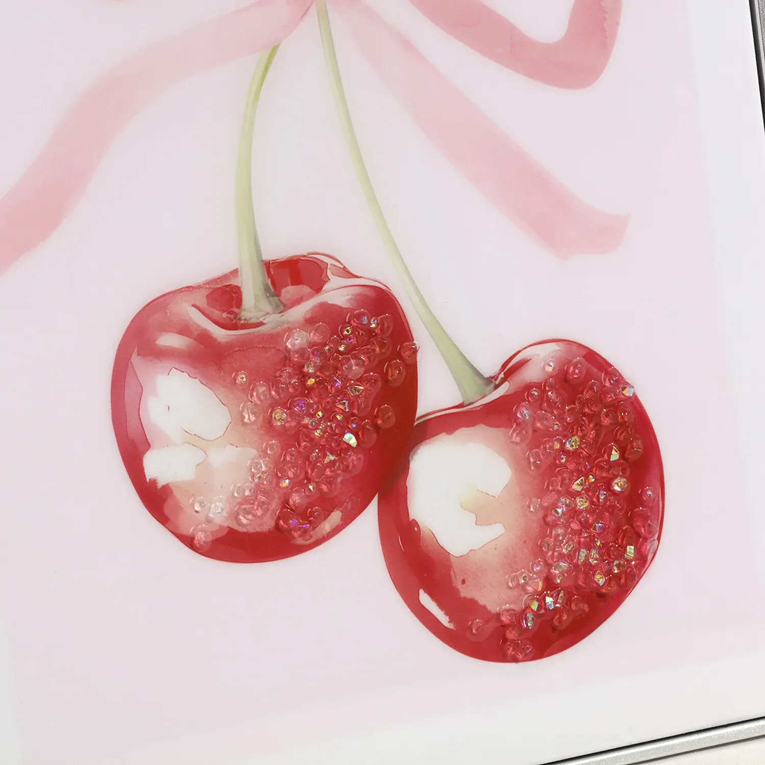 Jewelled Bow Cherries Framed Print - Pink, Red