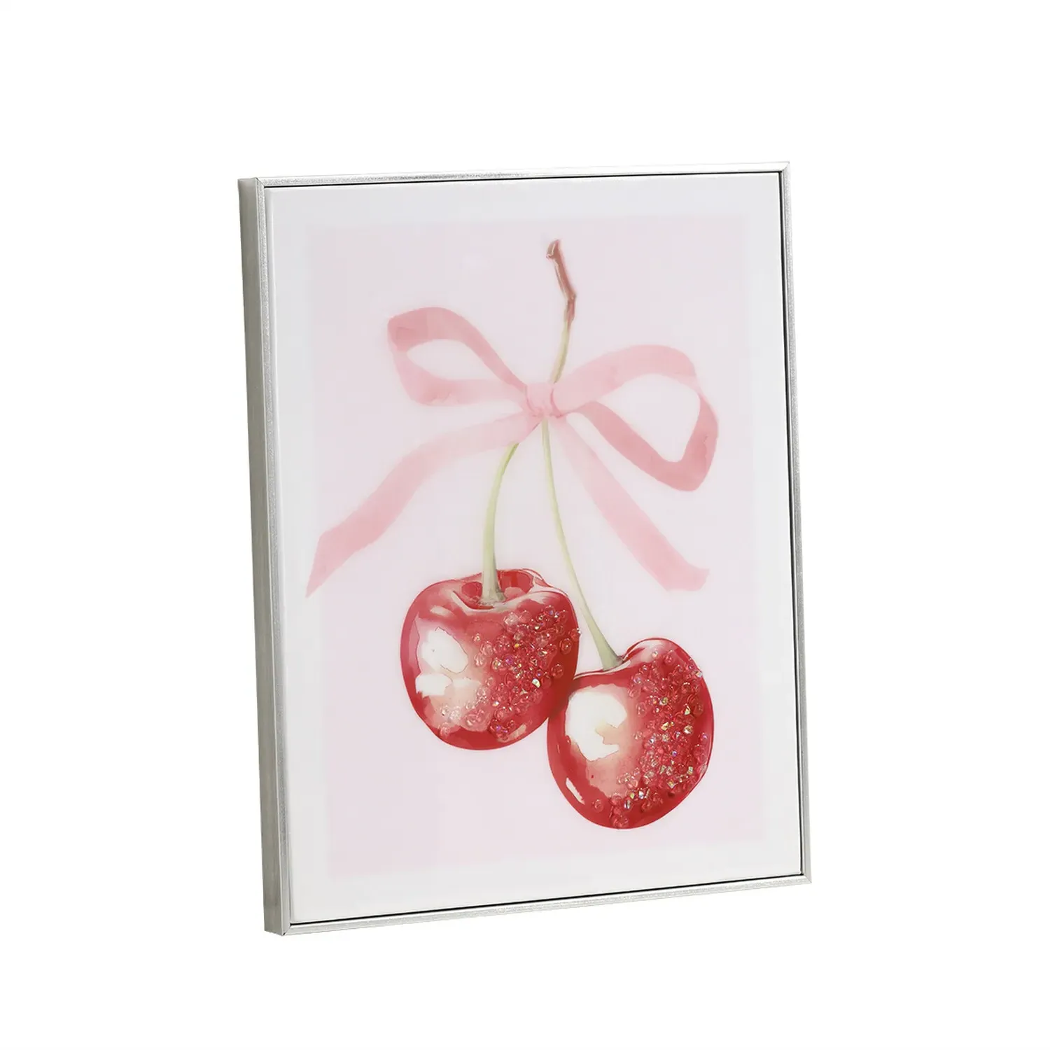 Jewelled Bow Cherries Framed Print - Pink, Red