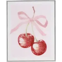 Jewelled Bow Cherries Framed Print - Pink, Red