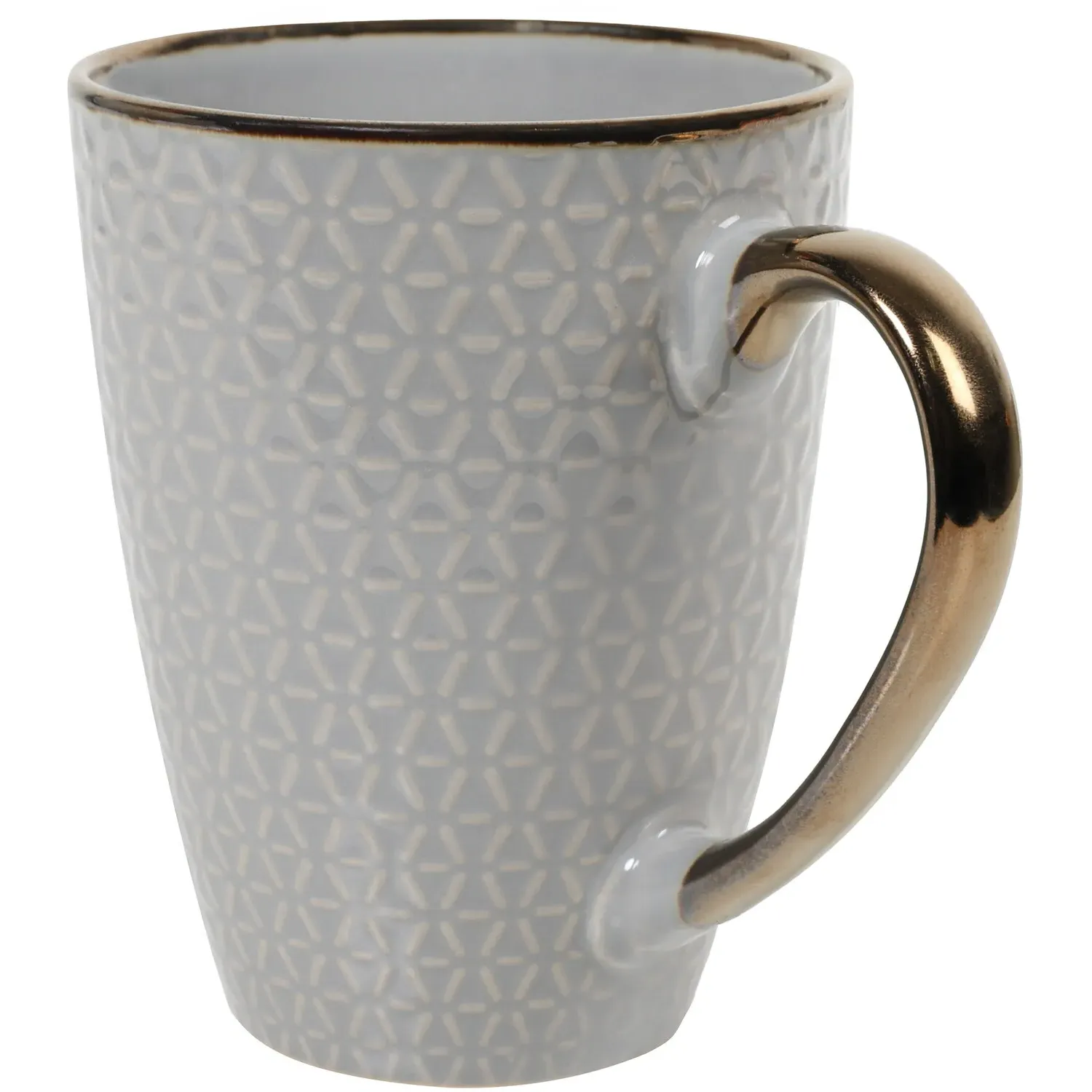Jumbo Geometric Embossed Mug with Metallic Rim - Gold