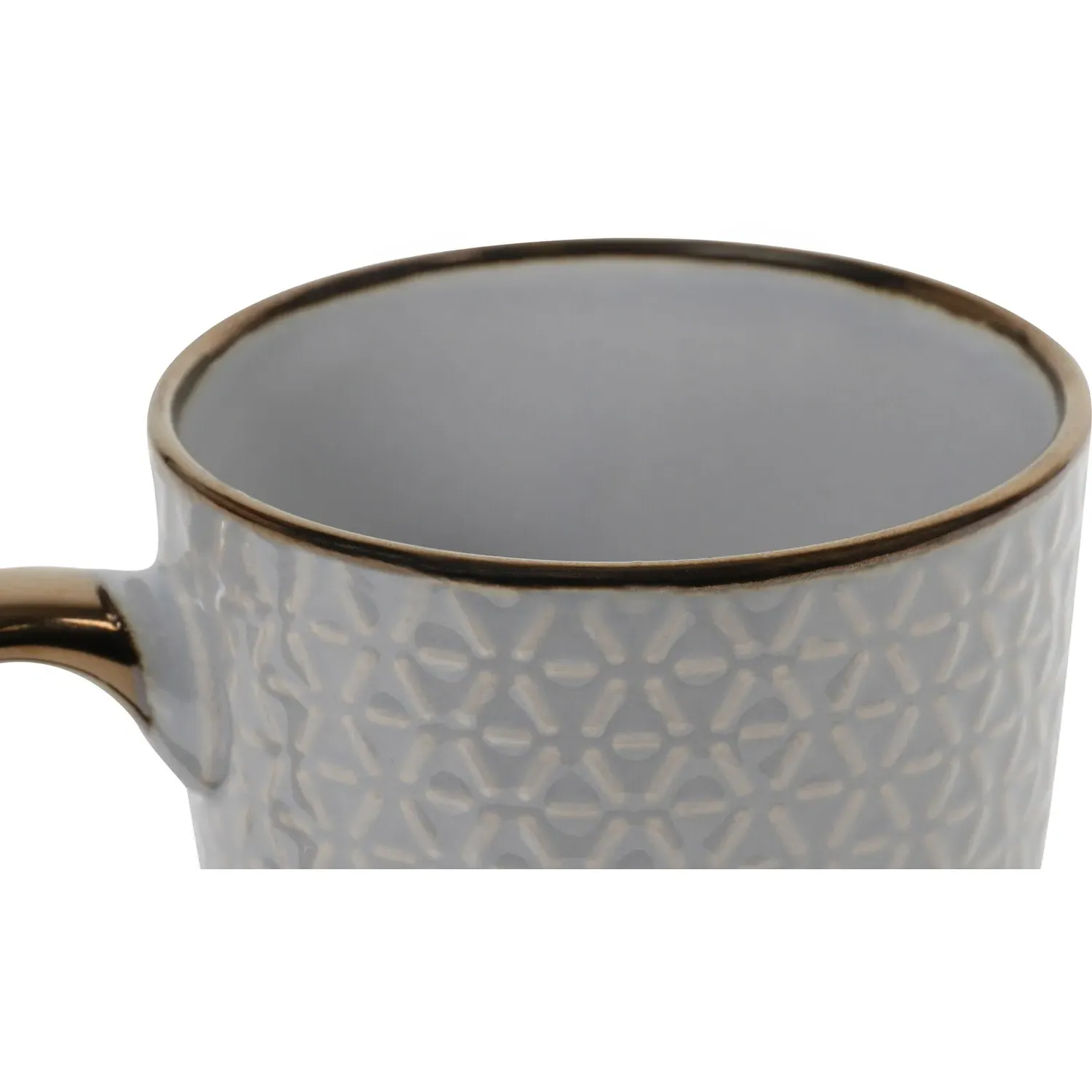 Jumbo Geometric Embossed Mug with Metallic Rim - Gold