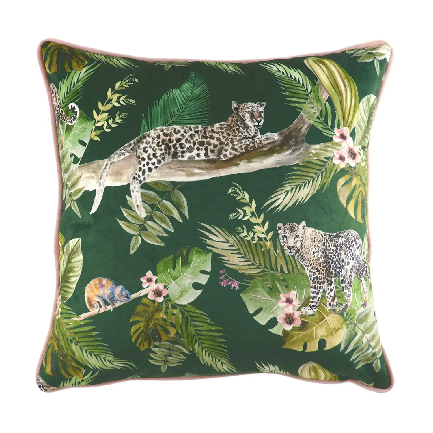 Jungle Leopard Design Cushion 43x43cm - Green