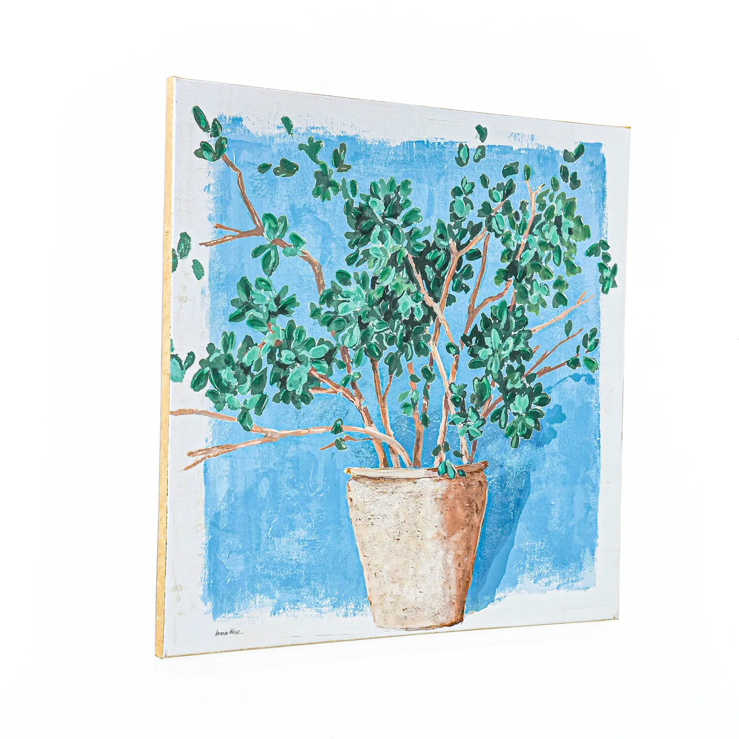 Kathryn Gold Edged Potted Plant Canvas - Blue