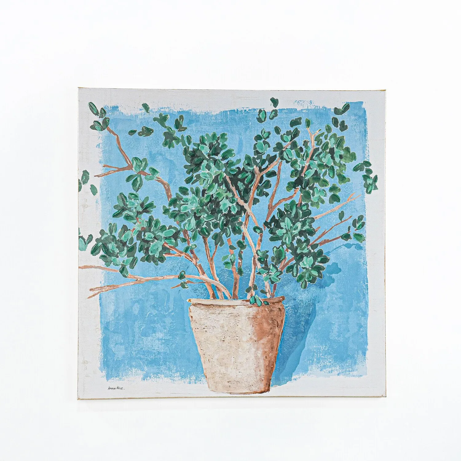 Kathryn Gold Edged Potted Plant Canvas - Blue image