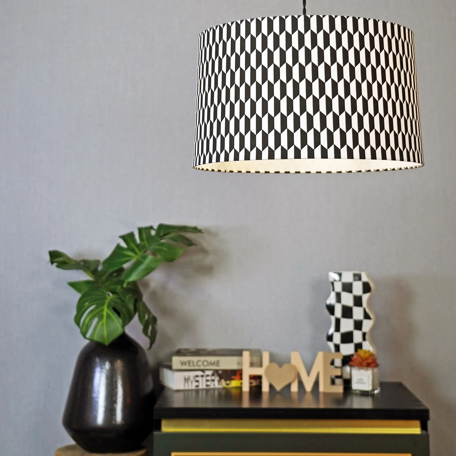 Kavi Geometric Light Shade - Black and White