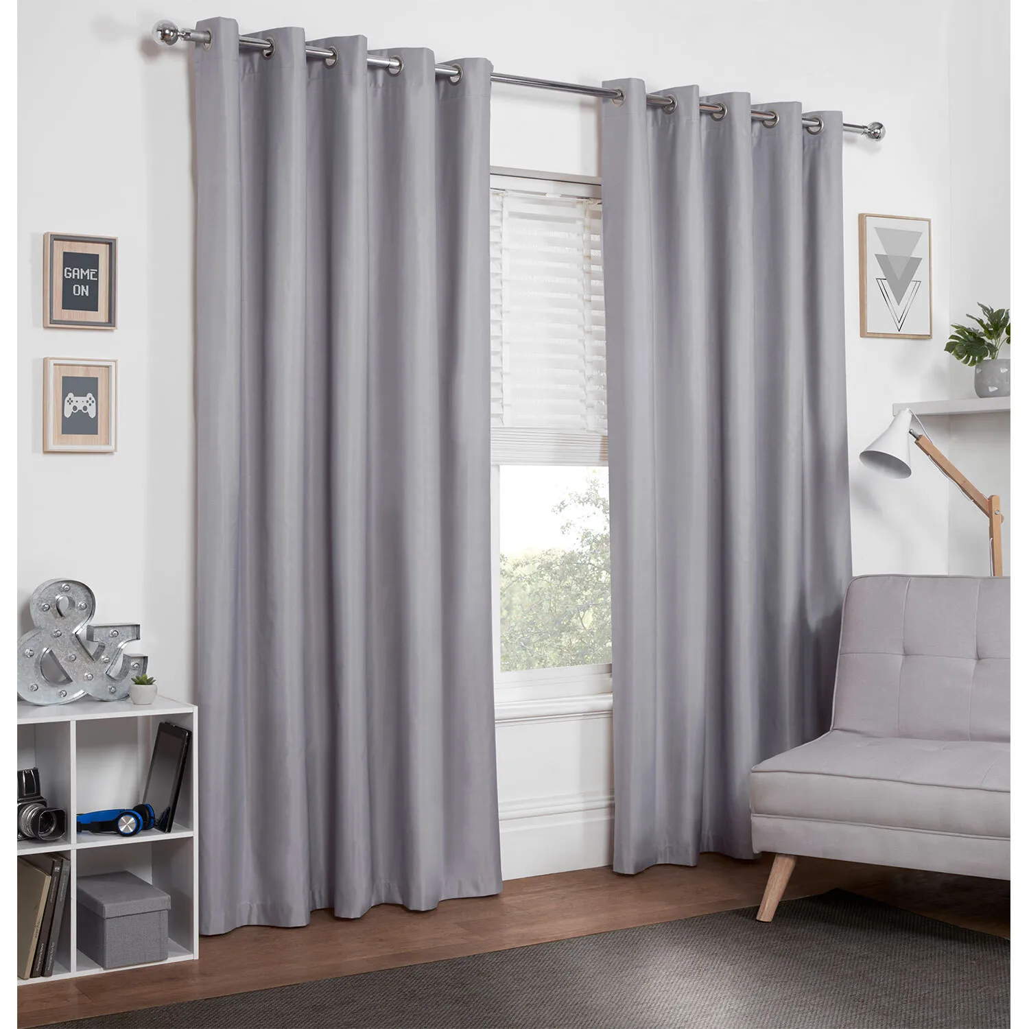 Kids Blackout Eyelet Curtains 117cm - Grey