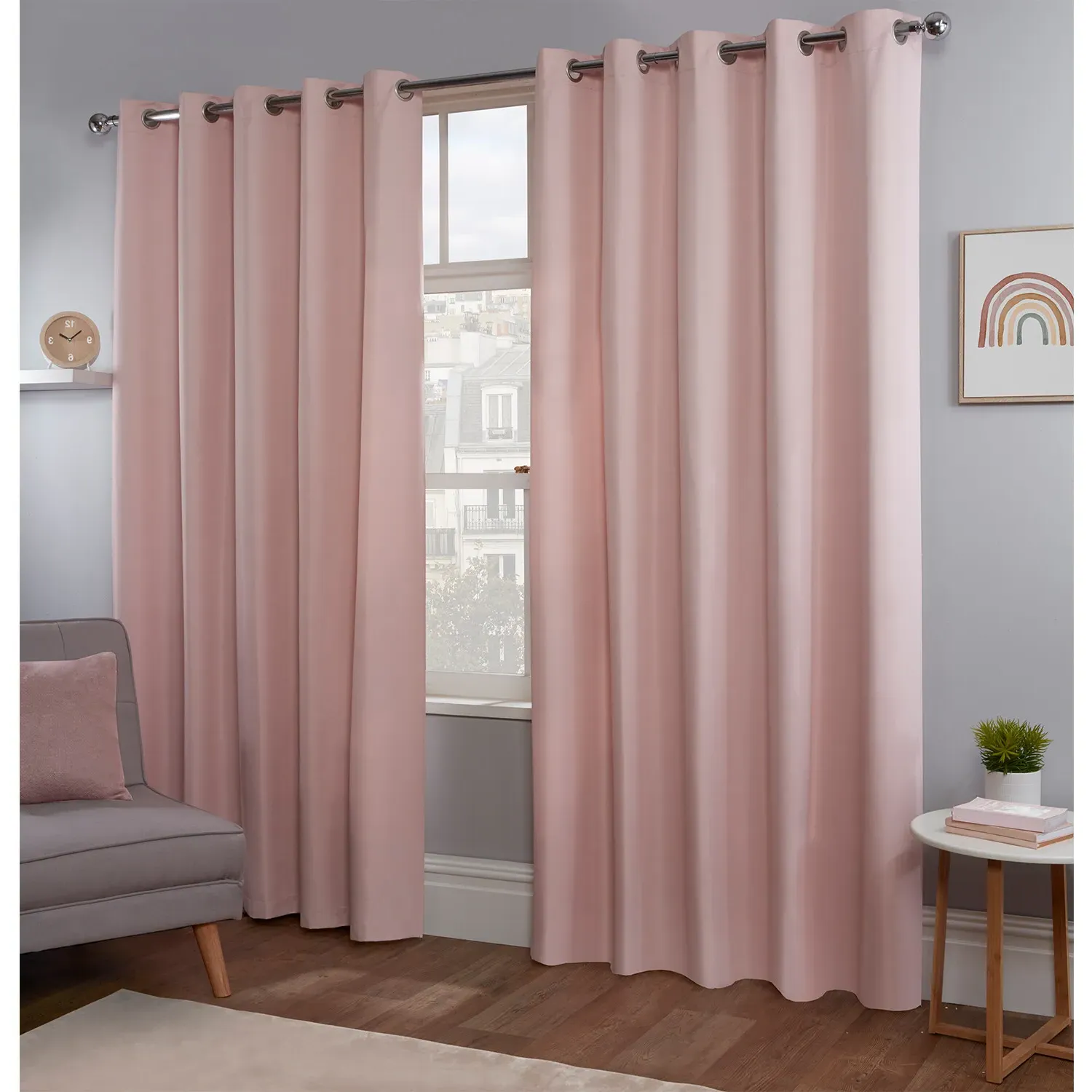 Kids Blackout Eyelet Curtains 117cm - Pink