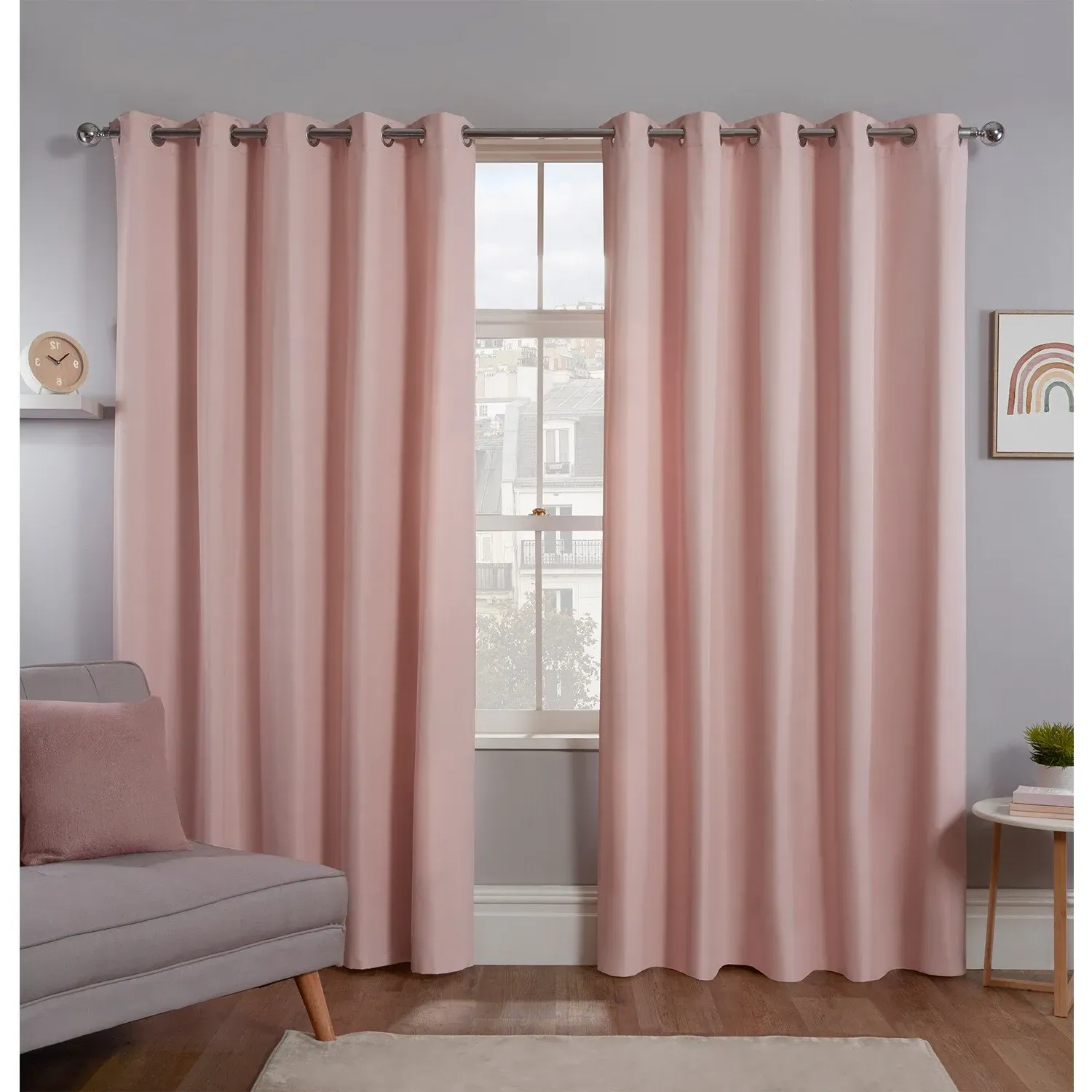 Kids Blackout Eyelet Curtains 117cm - Pink image