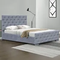 King Size Chesterfield Bed Frame with Diamante - Grey, Velvet