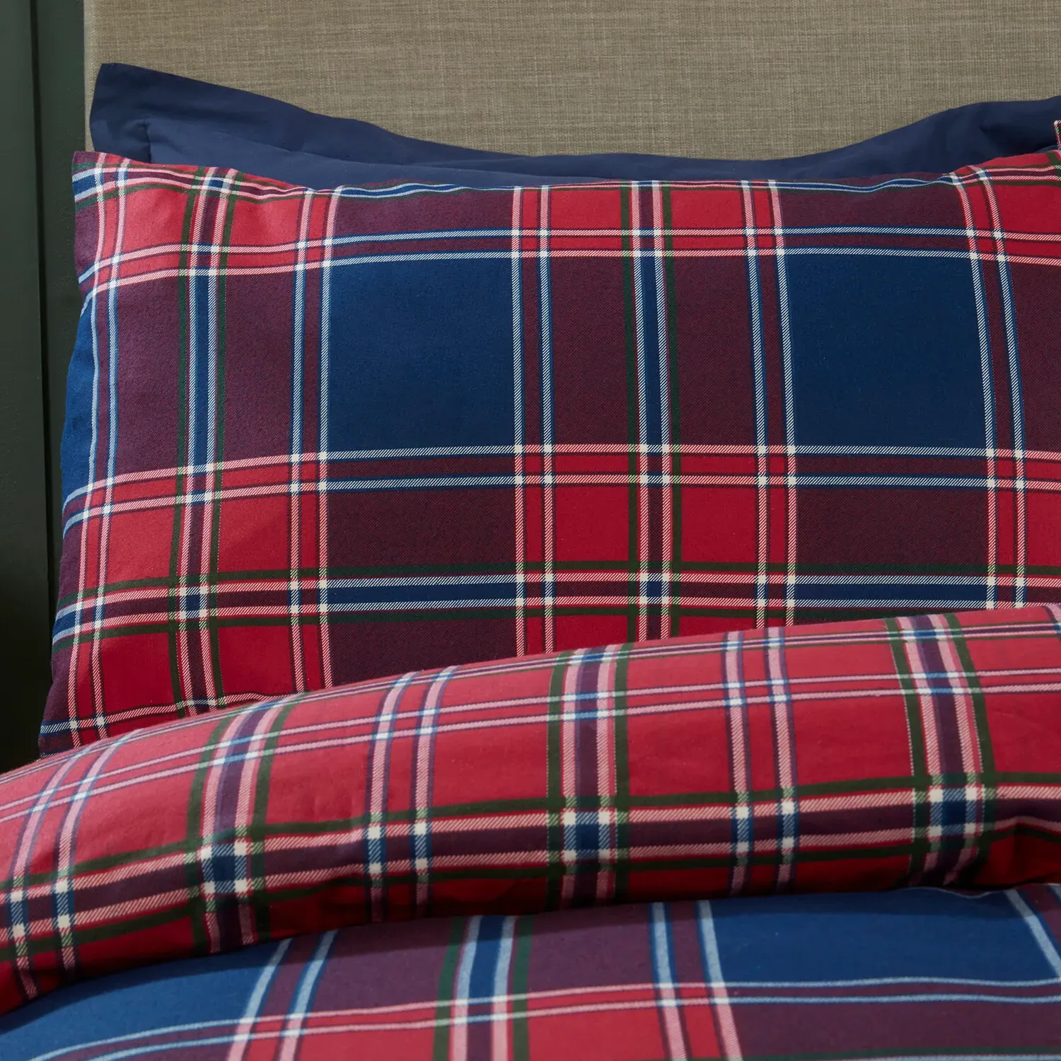 Kinross Check Double Duvet Cover Set - Red, Cotton