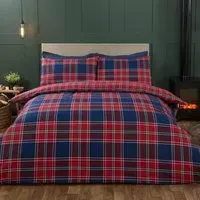 Kinross Check Double Duvet Cover Set - Red, Cotton
