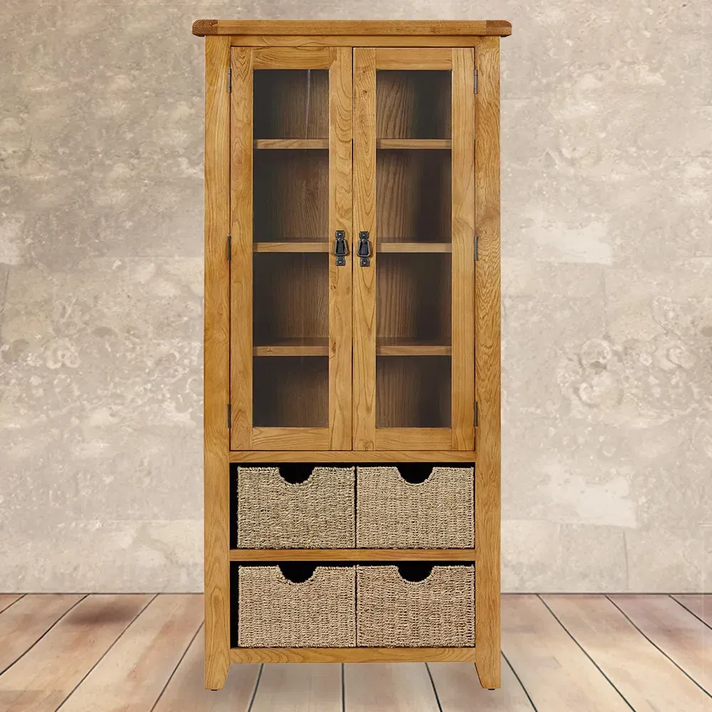 Kinsale 2 Door Display Cabinet with Baskets - Brown