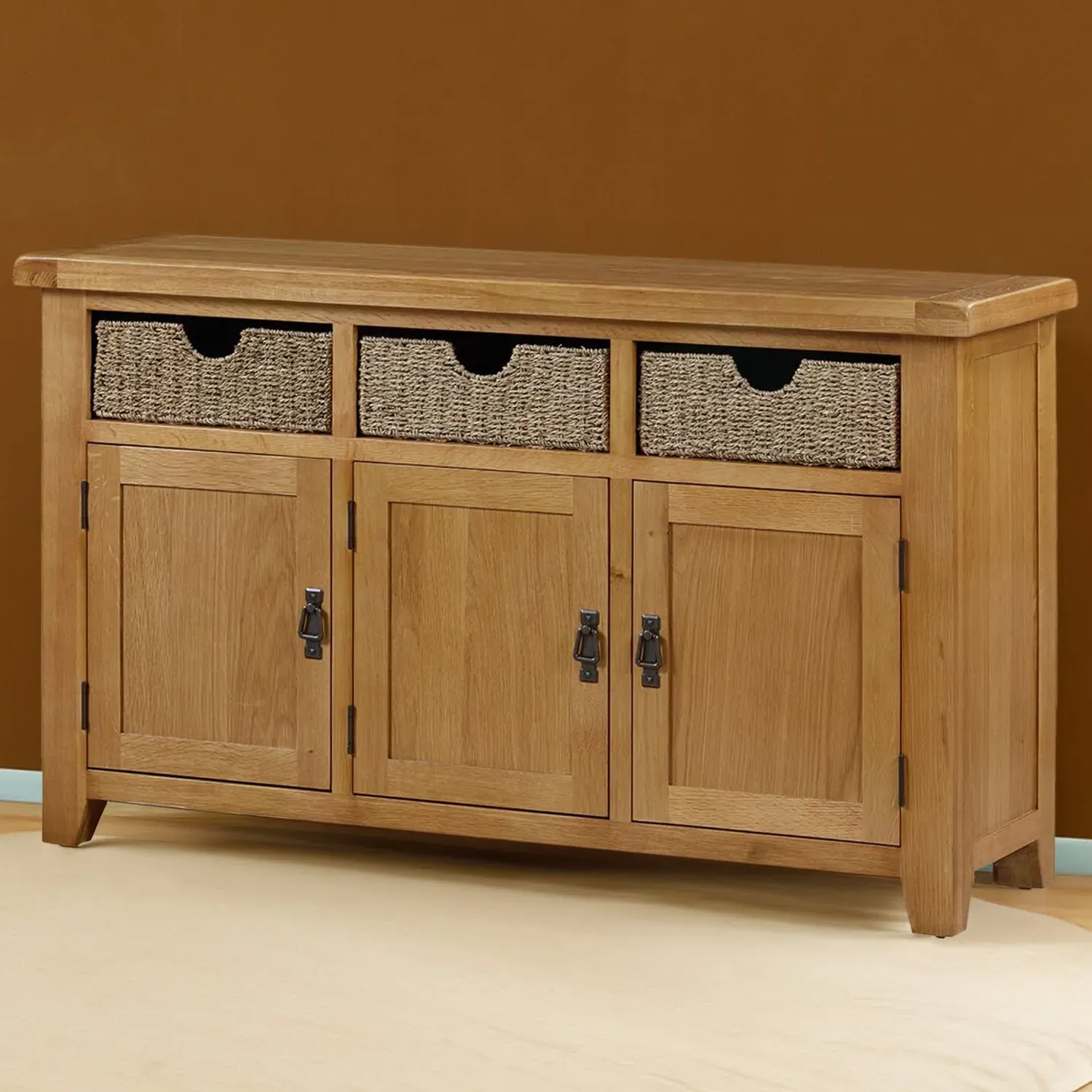 Kinsale 3 Door Sideboard with Basket Drawers - Oak