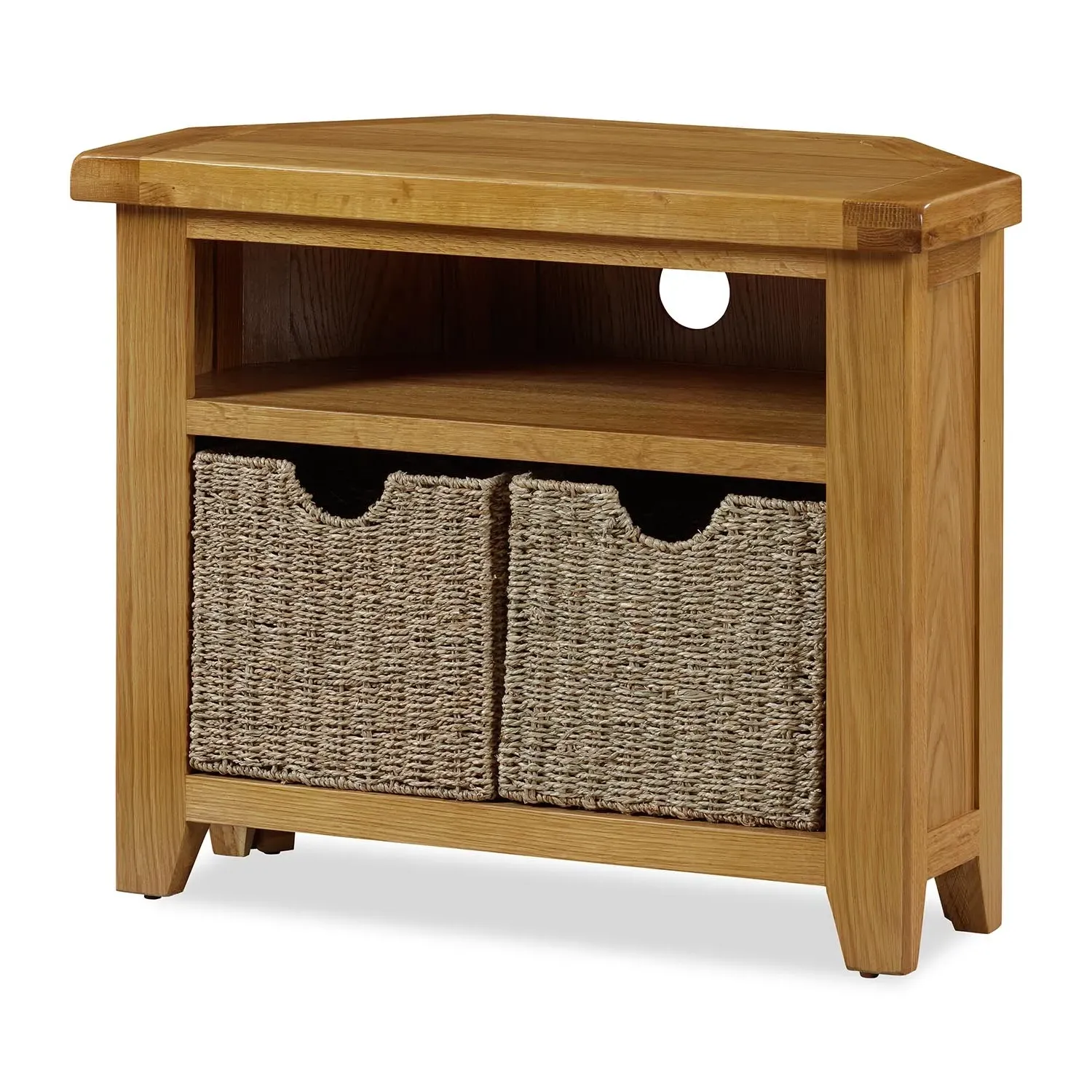 Kinsale Corner TV Unit with 2 Drawer Baskets - Oak