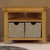 Kinsale Corner TV Unit with 2 Drawer Baskets - Oak