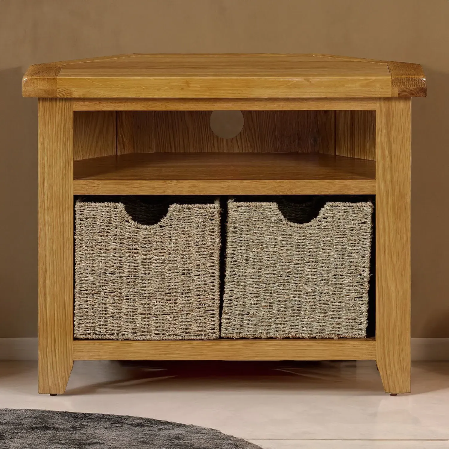 Kinsale Corner TV Unit with 2 Drawer Baskets - Oak image