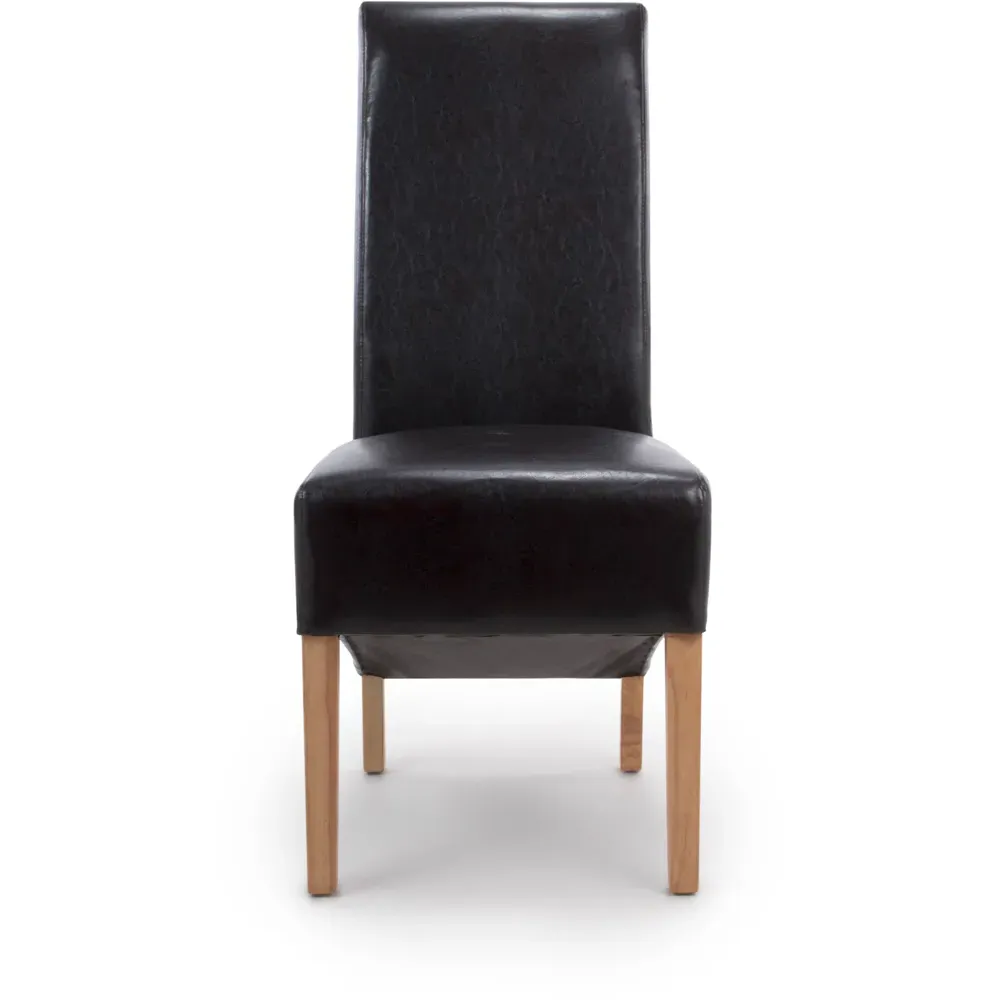 Krista Set of 2 Roll Back Dining Chairs - Black, Bonded Leather