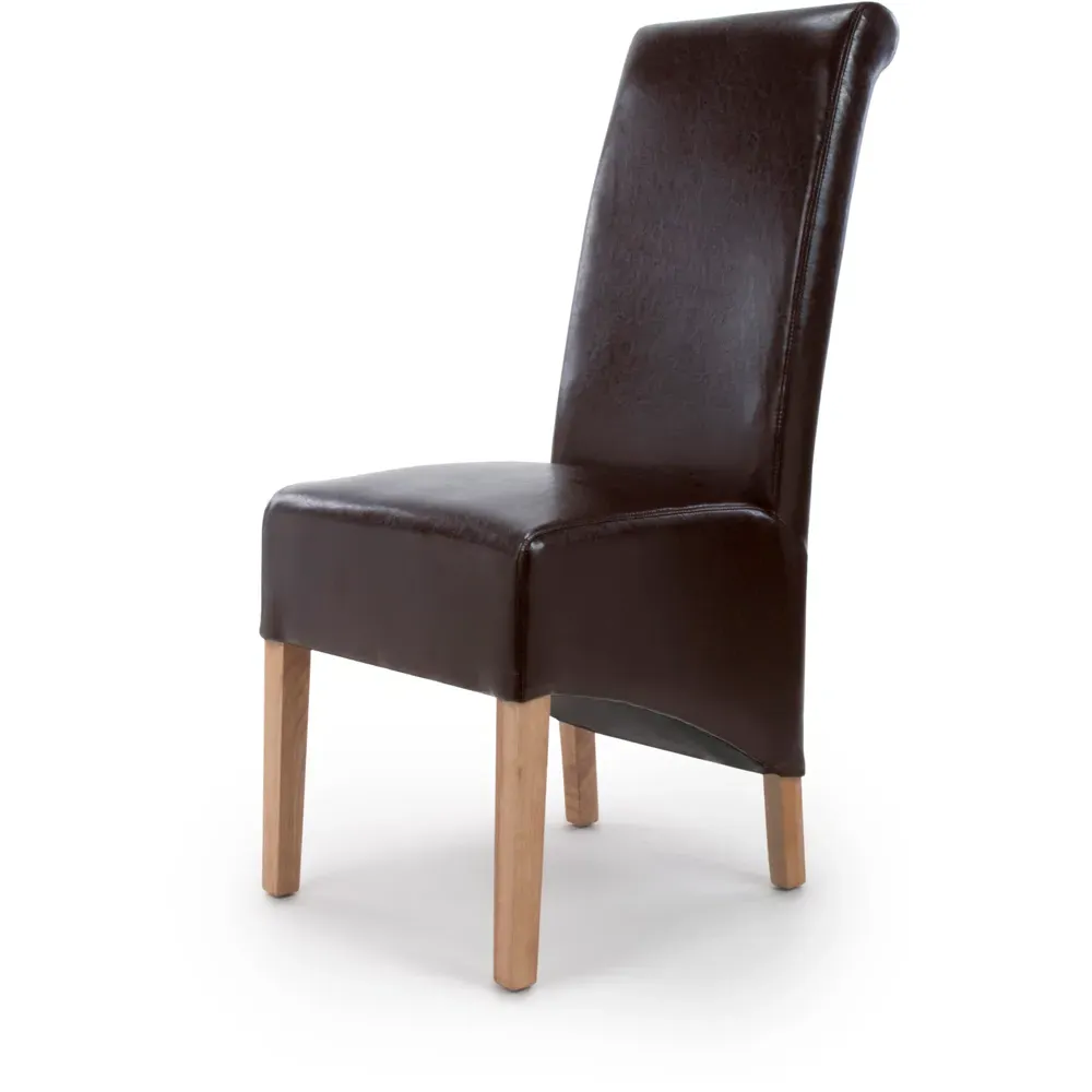 Krista Set of 2 Roll Back Dining Chairs - Brown, Bonded Leather