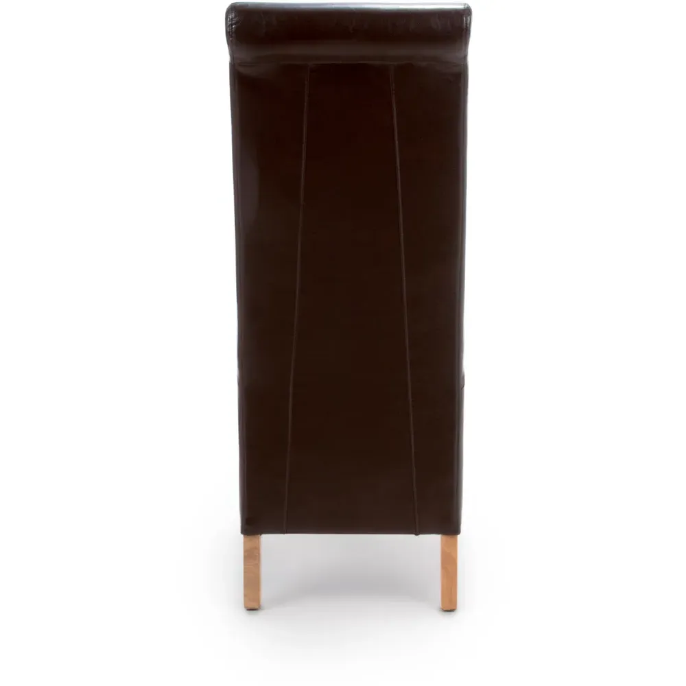 Krista Set of 2 Roll Back Dining Chairs - Brown, Bonded Leather