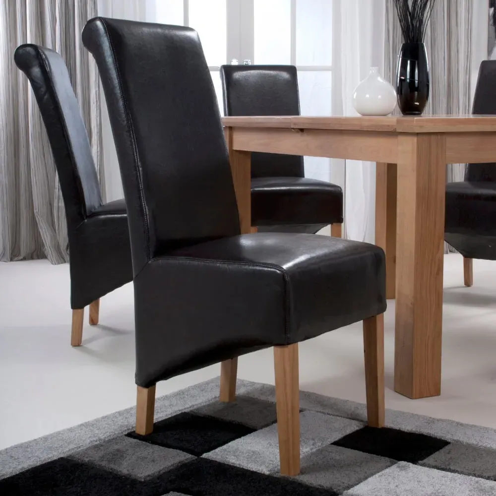 Krista Set of 2 Roll Back Dining Chairs - Brown, Bonded Leather