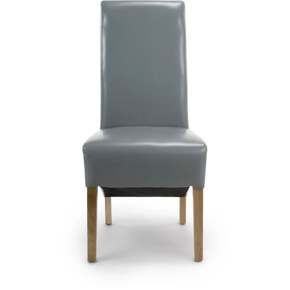 Krista Set of 2 Roll Back Dining Chairs - Grey, Bonded Leather