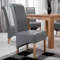 Krista Set of 2 Roll Back Dining Chairs - Grey, Bonded Leather