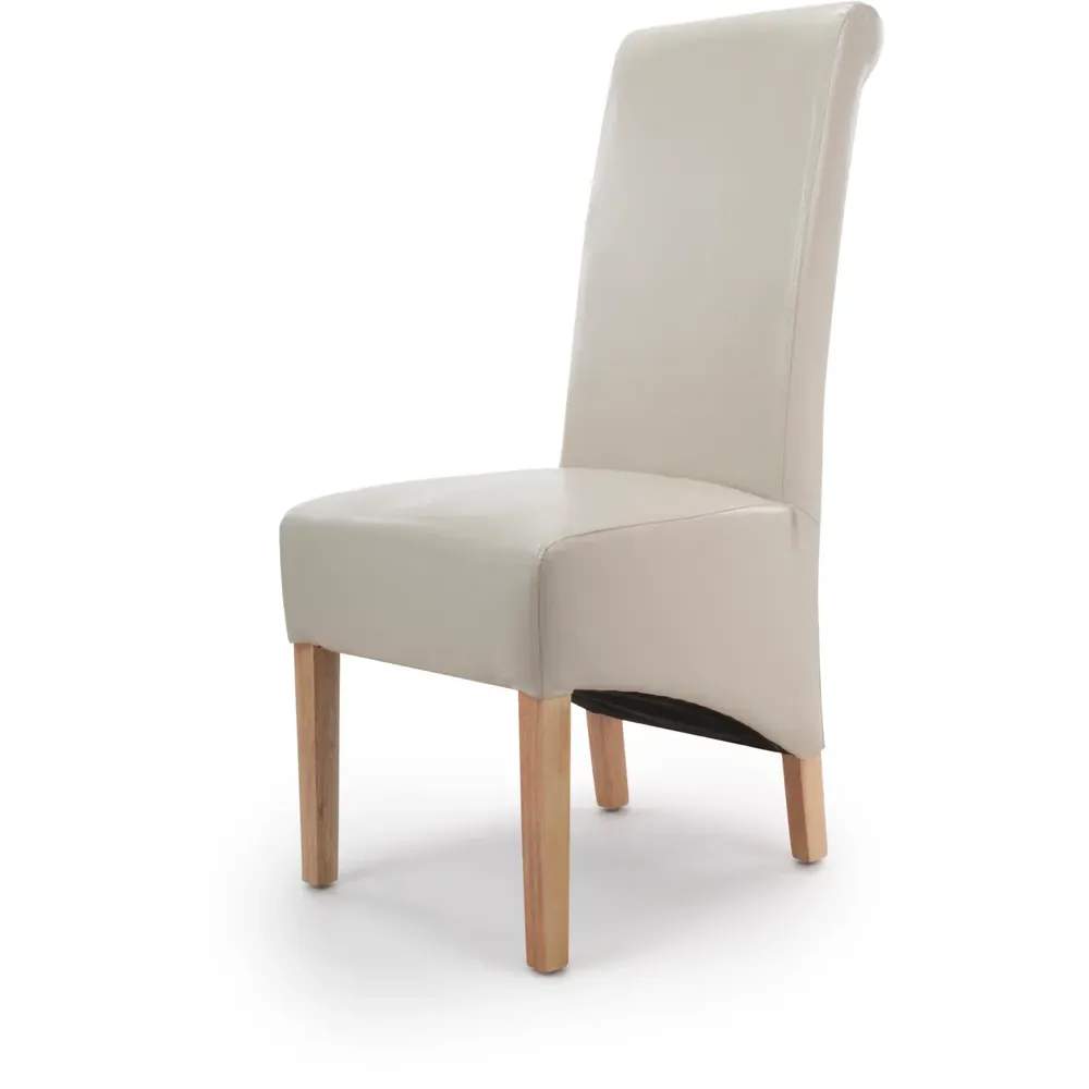 Krista Set of 2 Roll Back Dining Chairs - Ivory, Bonded Leather