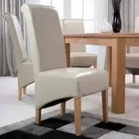 Krista Set of 2 Roll Back Dining Chairs - Ivory, Bonded Leather